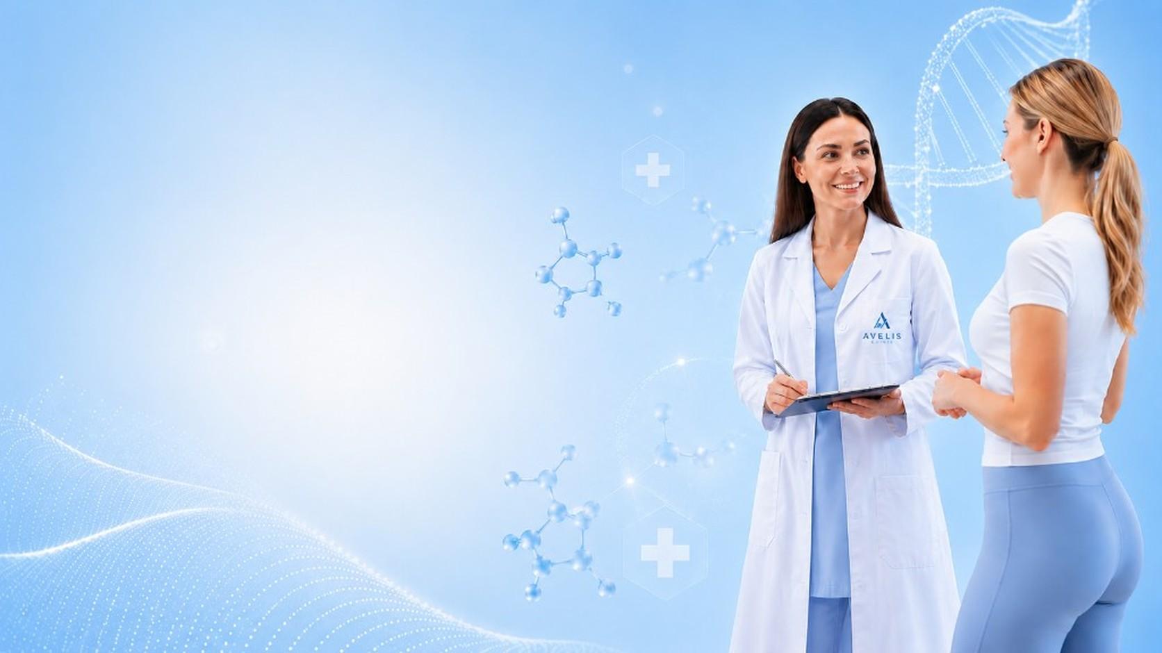 Врач консультирует пациентку в Avelis Clinic — программа похудения